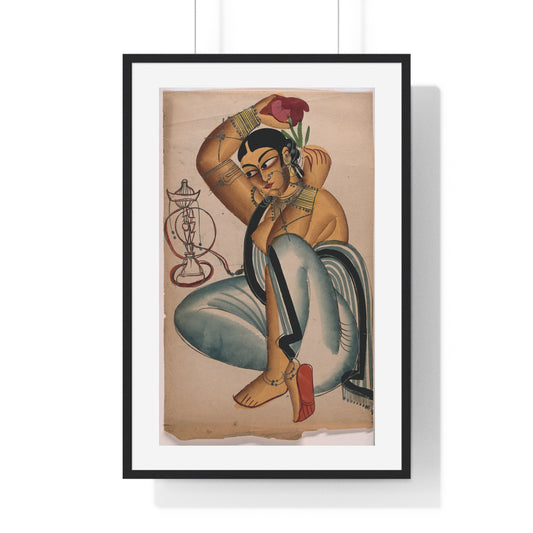 Courtesan Arranging a Flower in her Hair, Indian Artist, 1800s, from the Original, Framed Art Print