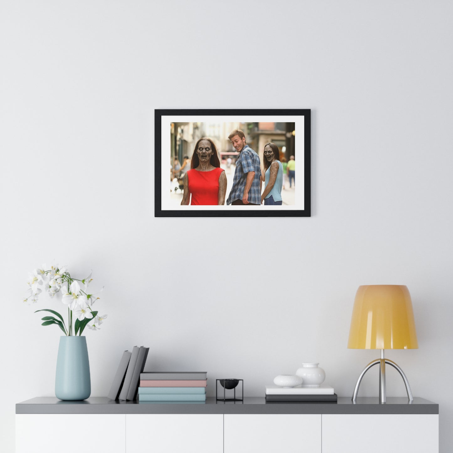 Distracted Boyfriend Meme Art, the Grotesque Reality of it All, Framed Art Print