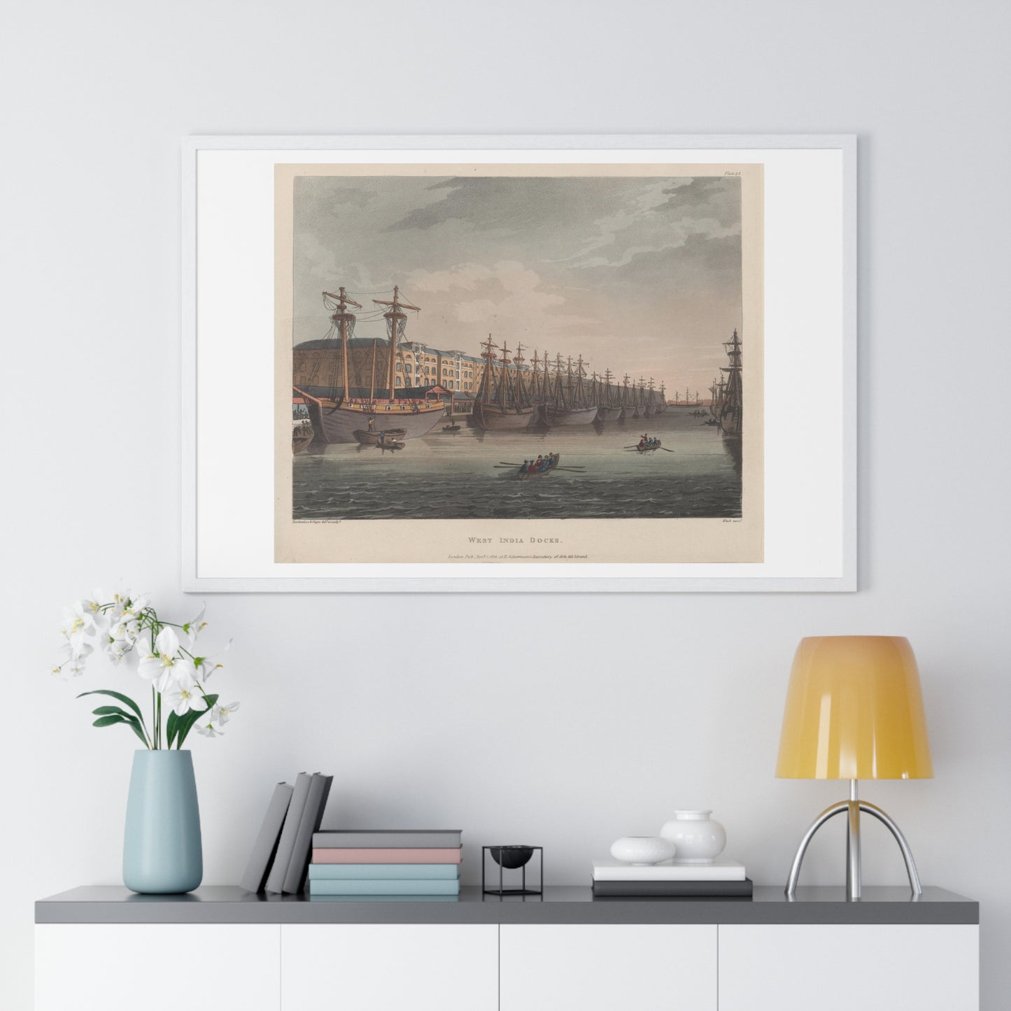 West India Docks (1810) by Rowlandson and Pugin, from the Original, Framed Art Print