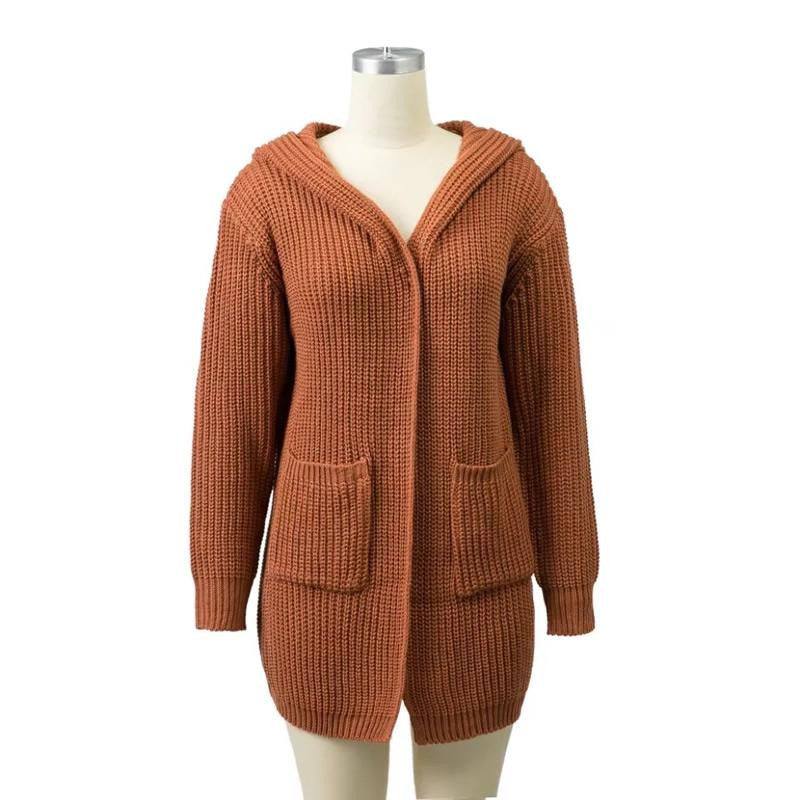 Vireous Women's Adjustable-Size Hooded Fashion Long Cardigan