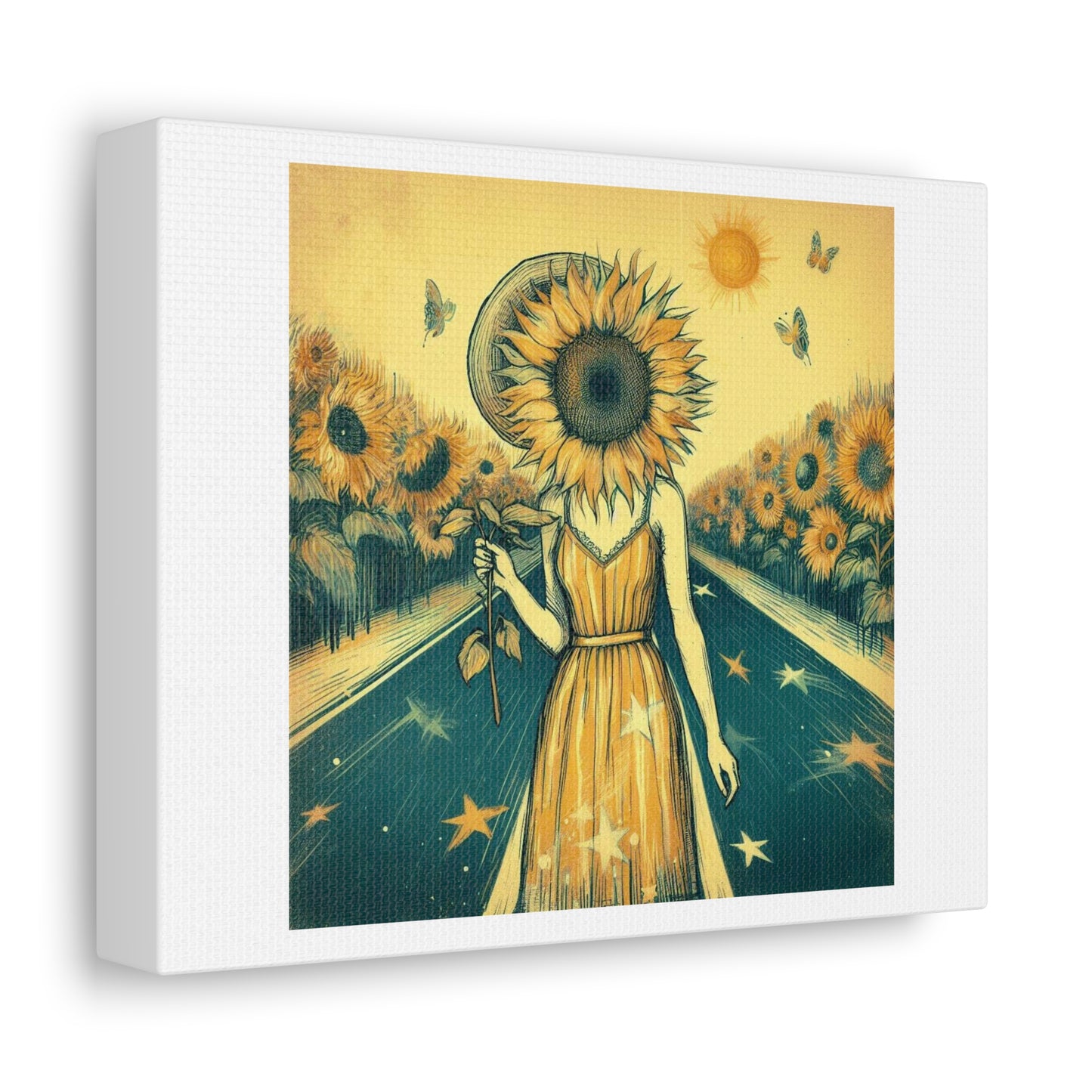 Humans and the Higher Power Sunflower Head 'Designed by AI' Art Print on Canvas