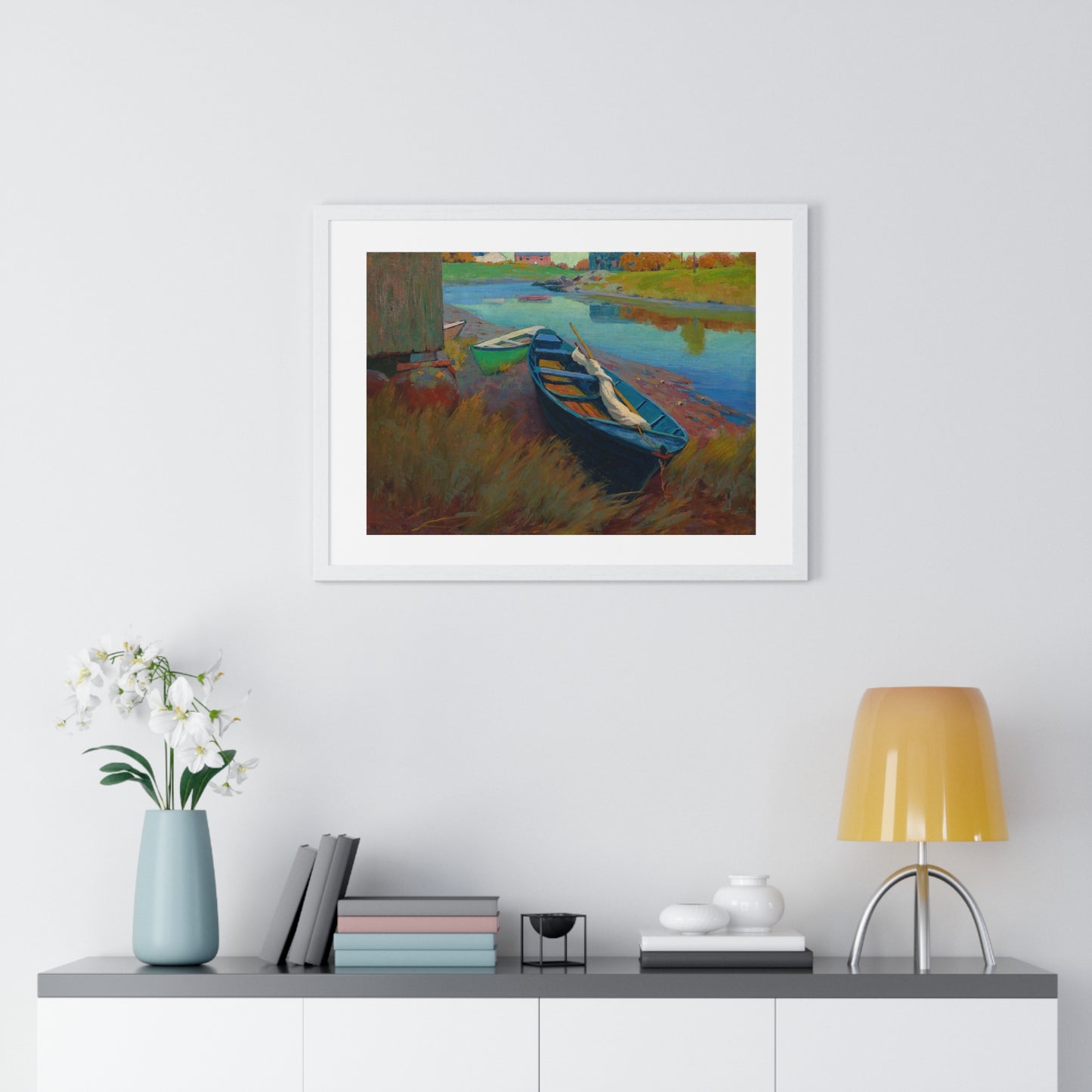 Boats at Rest (circa 1895) by Arthur Wesley Dow, from the Original, Framed Print