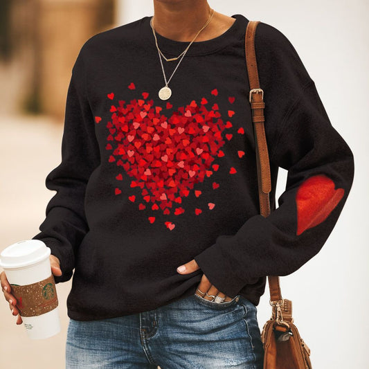 Women's Love Heart Design Casual Round Neck Loose Sweater