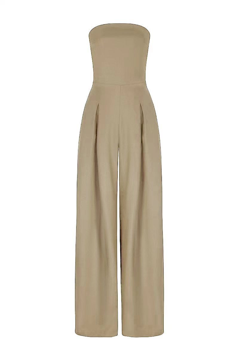 Loose Tube-Top Jumpsuit, Fashion Backless Rompers, Wide-Leg Long Pants