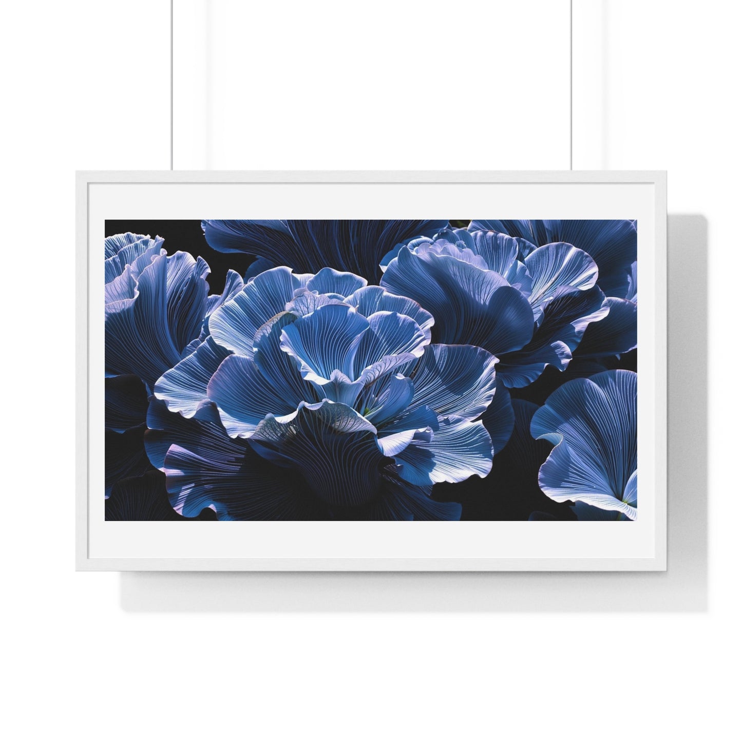 Iris Petals, Blue Vibrant Art 'Designed by AI' Framed Print