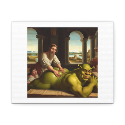 Shrek Enjoying a Massage Medieval Art Style 'Designed by AI' Art Print on Canvas