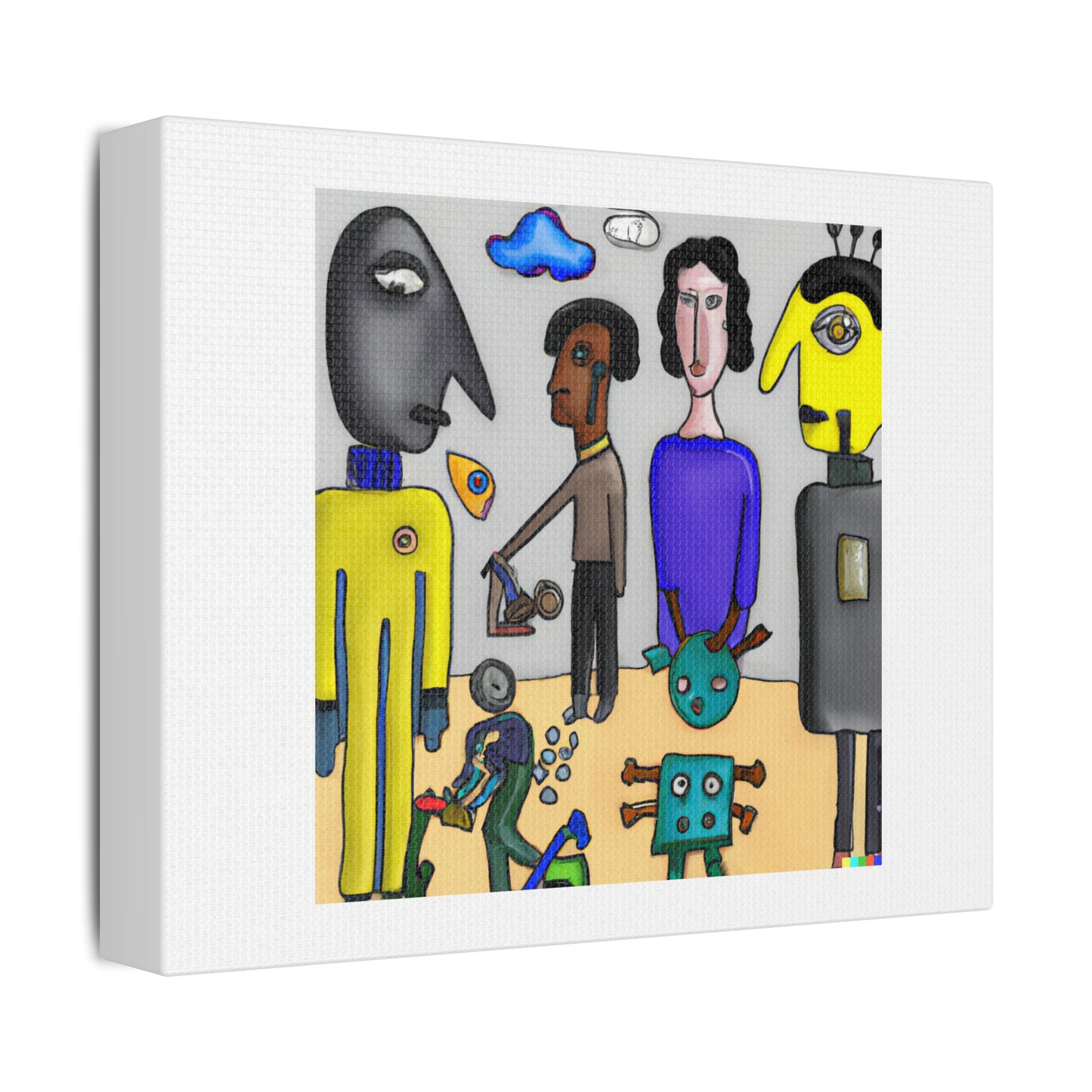 Robots and Humans in the Style of Lowry III 'Designed by AI' Art Print on Canvas