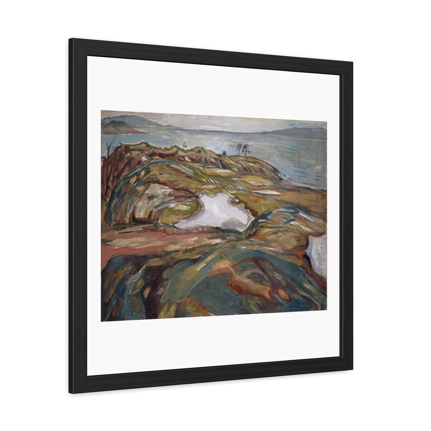 Coastal Landscape (1918) by Edvard Munch Reproduction of the Famous Painting from the Original, Wooden Framed Print