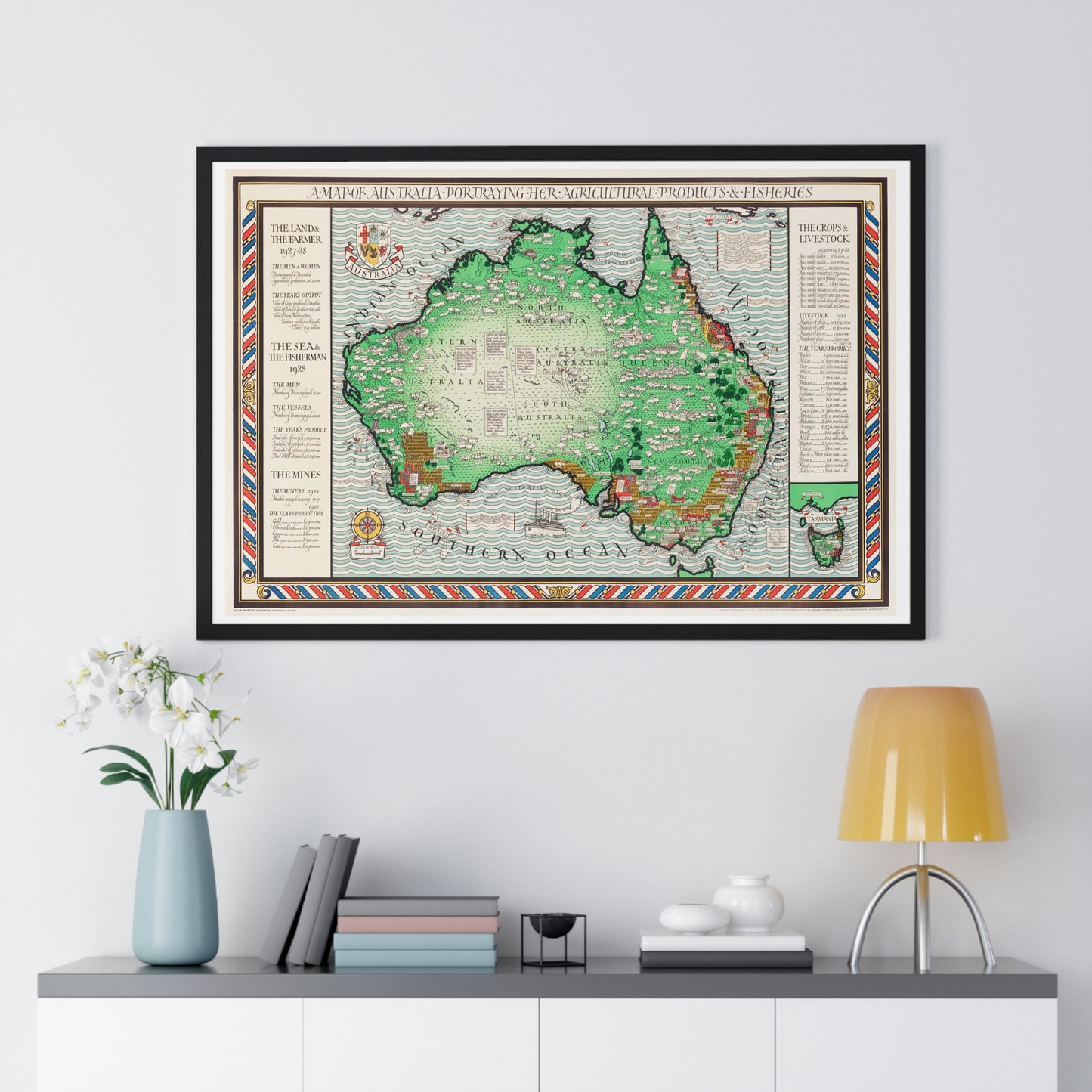 Vintage Map of Australia (1930) by MacDonald Gill, from the Original, Framed Art Print