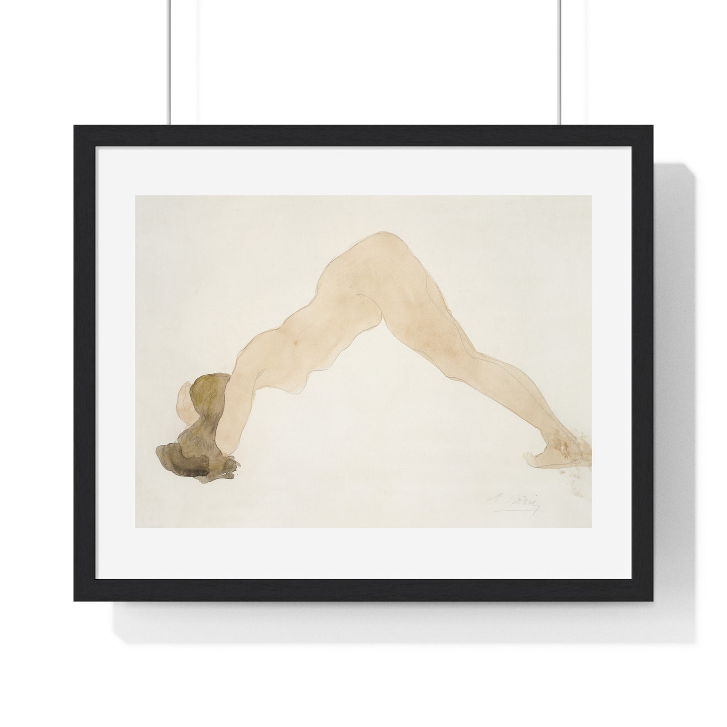 Vintage Erotic Art, Nude Standing with Head on Ground (1917) by Auguste Rodin, from the Original, Framed Art Print