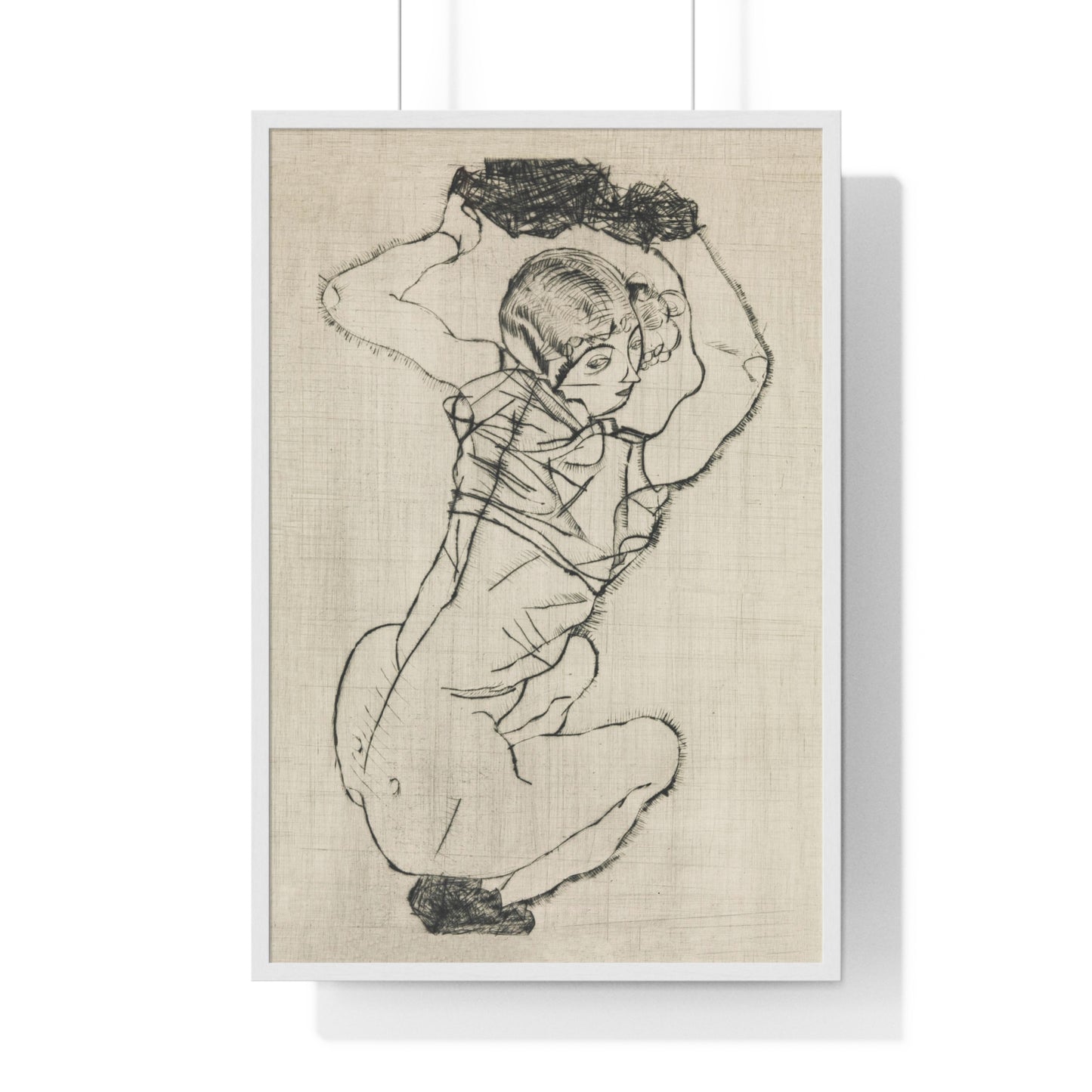 Squatting Woman (1914) by Egon Schiele from the Original, Framed Art Print