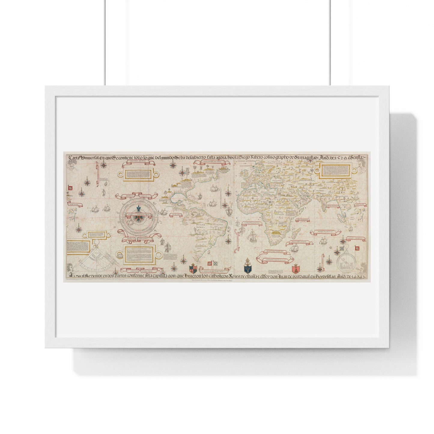 Antique World Map (1529) by Diogo Ribeiro from the Original, Framed Art Print