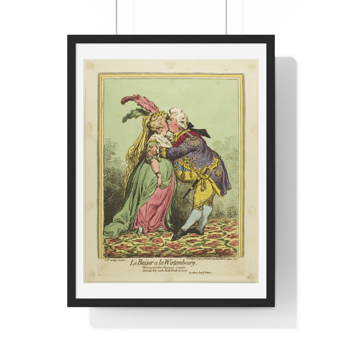 The Kiss at Würtemberg (1797) by James Gillray, from the Original, Framed Art Print