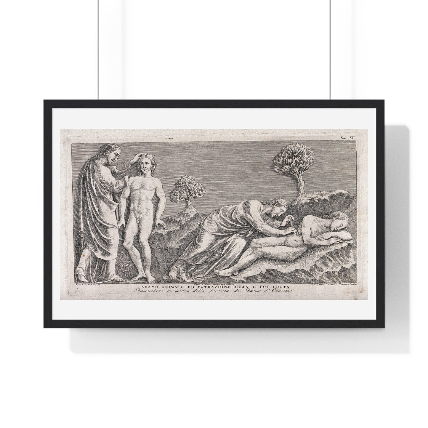 God Animates Adam and Operates on his Rib, Etching by Giovanni Leonetti after Carlo Cencioni after Nicola Pisano, Framed Print