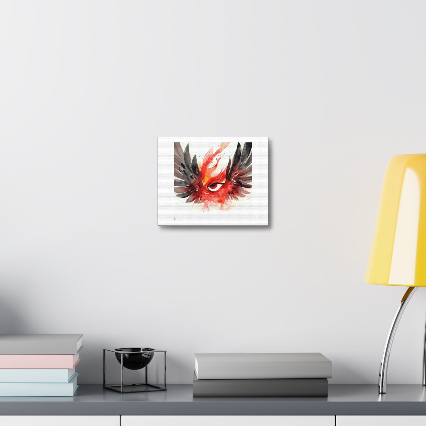 Ink and Red Aquarelle Painting of Phoenix Wings, With a Fiery Eye in the Middle 'Designed by AI' Print on Canvas