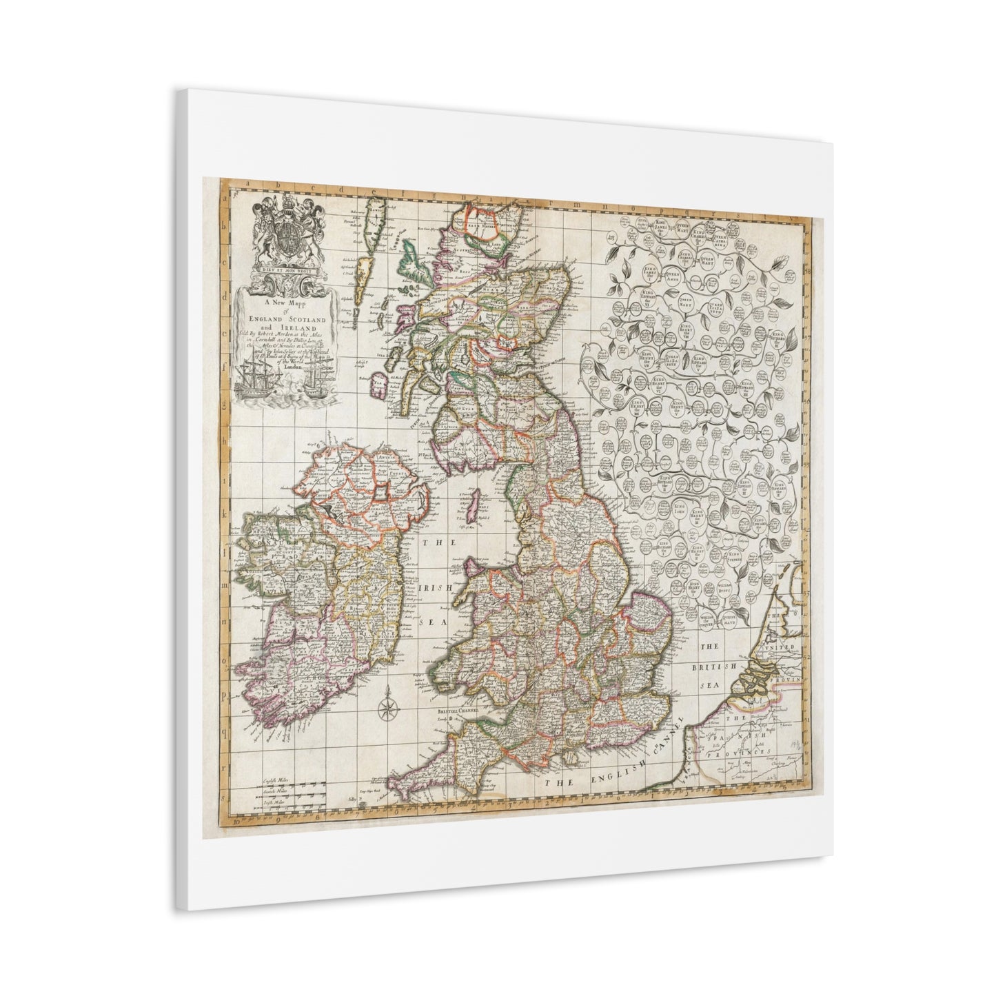 Antique Map of England Scotland and Ireland (1687) drawn by Robert Morden Art Print from the Original on Satin Canvas