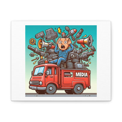 Cartoon Man Has His Head Filled With Media Drama II Art Print 'Designed by AI' on Canvas