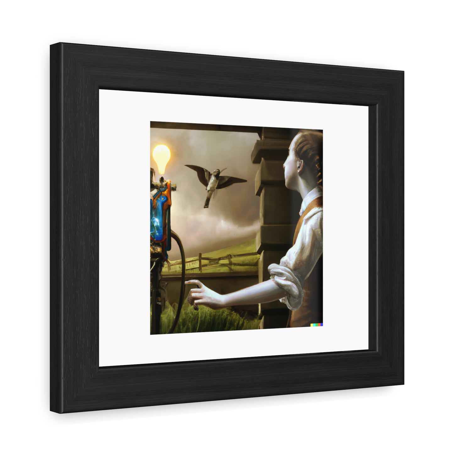 An Experiment On A Bird In The Air Pump In The Style Of Joseph Wright 'Designed by AI' Wooden Framed Print