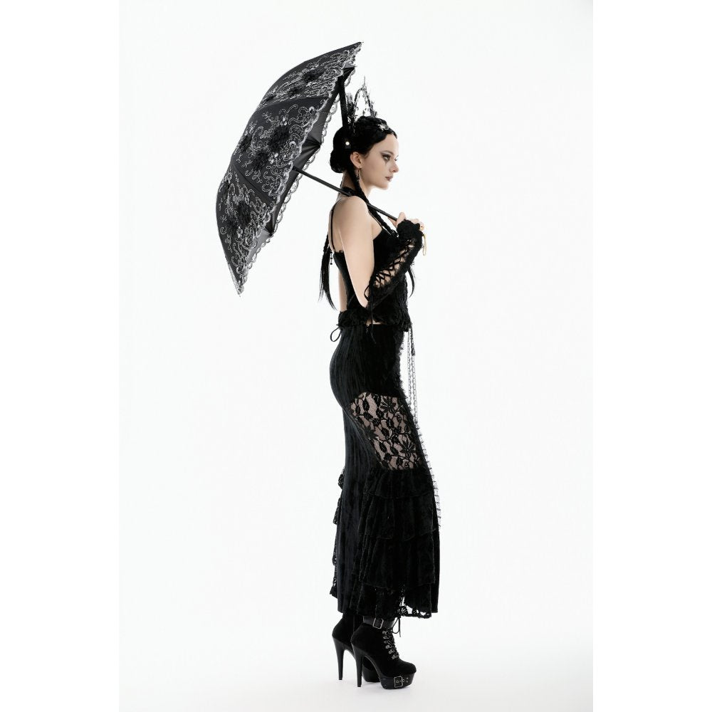 Dark in Love Belladonna Embroidered Folding Parasol in Black