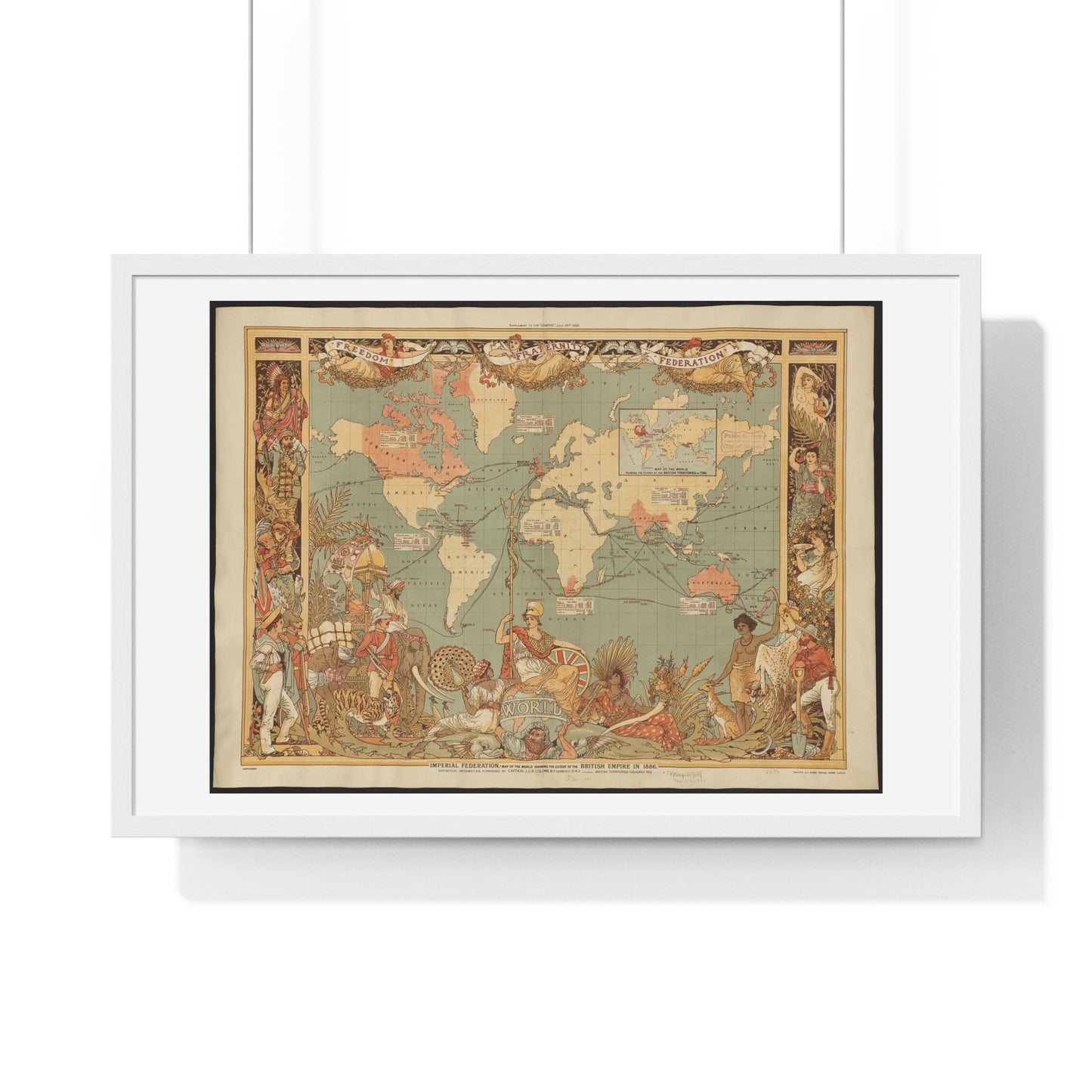 Imperial Federation, Map of the World showing the Extent of the British Empire in 1886, from the Original, Framed Art Print