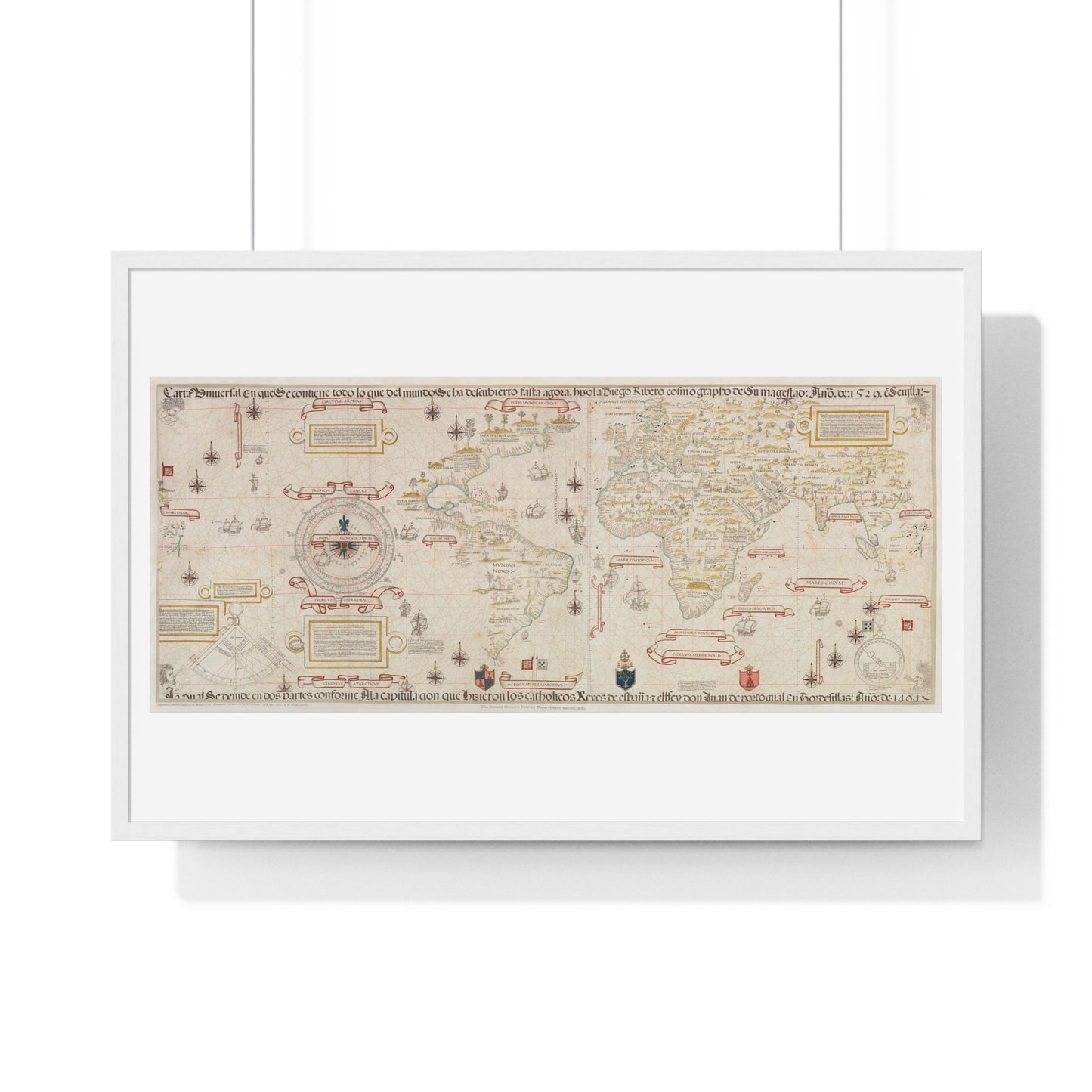 Antique World Map (1529) by Diogo Ribeiro from the Original, Framed Art Print