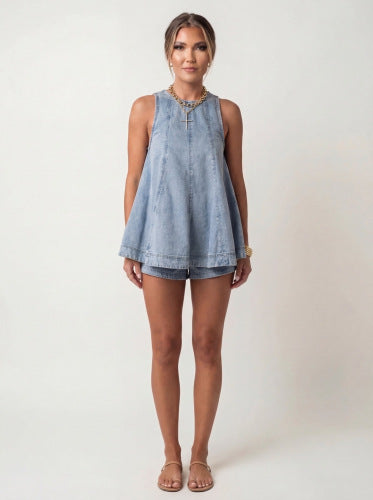 French-Style Casual Two-Piece Women's Summer Smock and Shorts Set