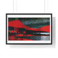 Unreal Landscape, Red and Grey Decor Art, Large Framed Print