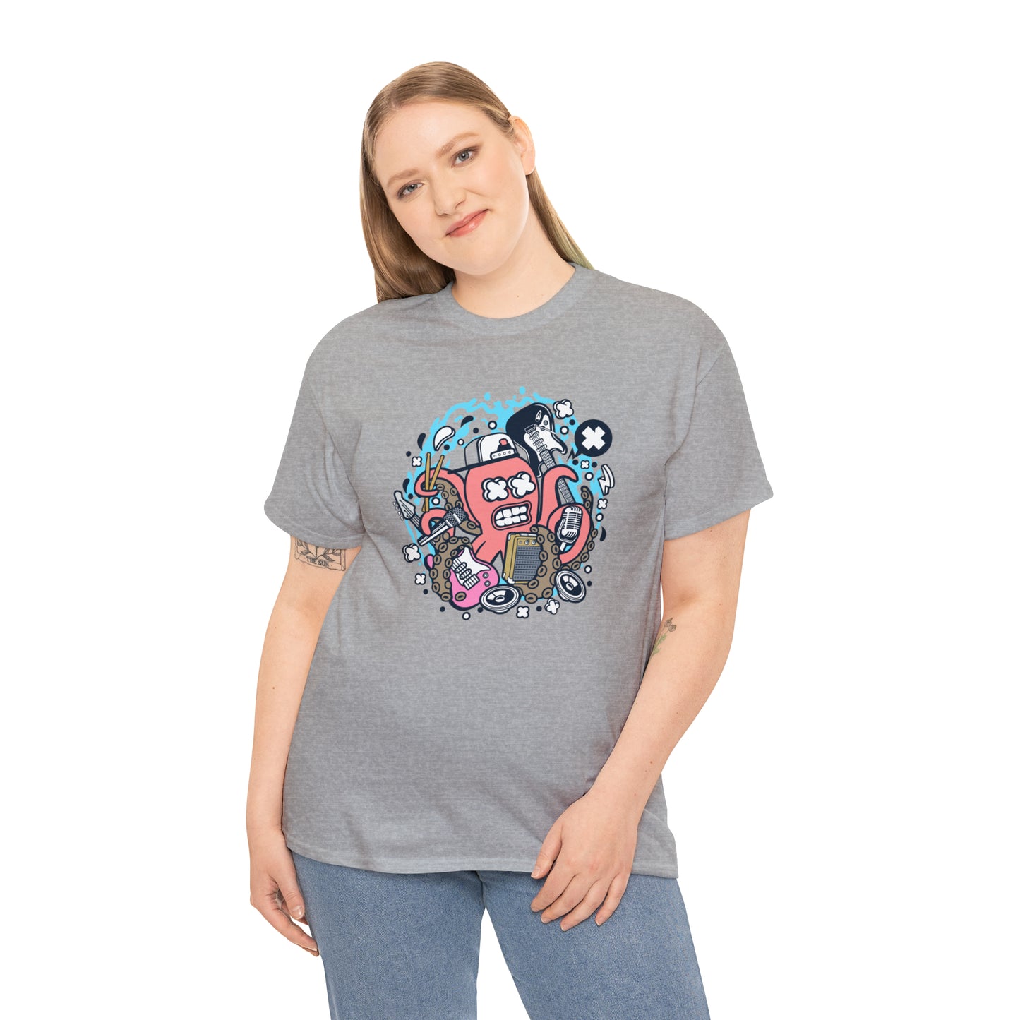 Rock Octopus Musician Cartoon T-Shirt