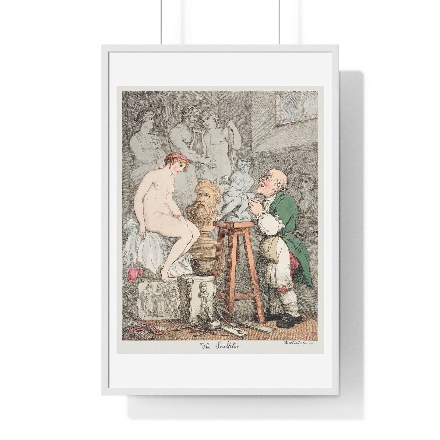 The Sculptor (Preparations for the Academy, Old Joseph Nollekens and his Venus) circa 1800 by Thomas Rowlandson, Framed Art Print