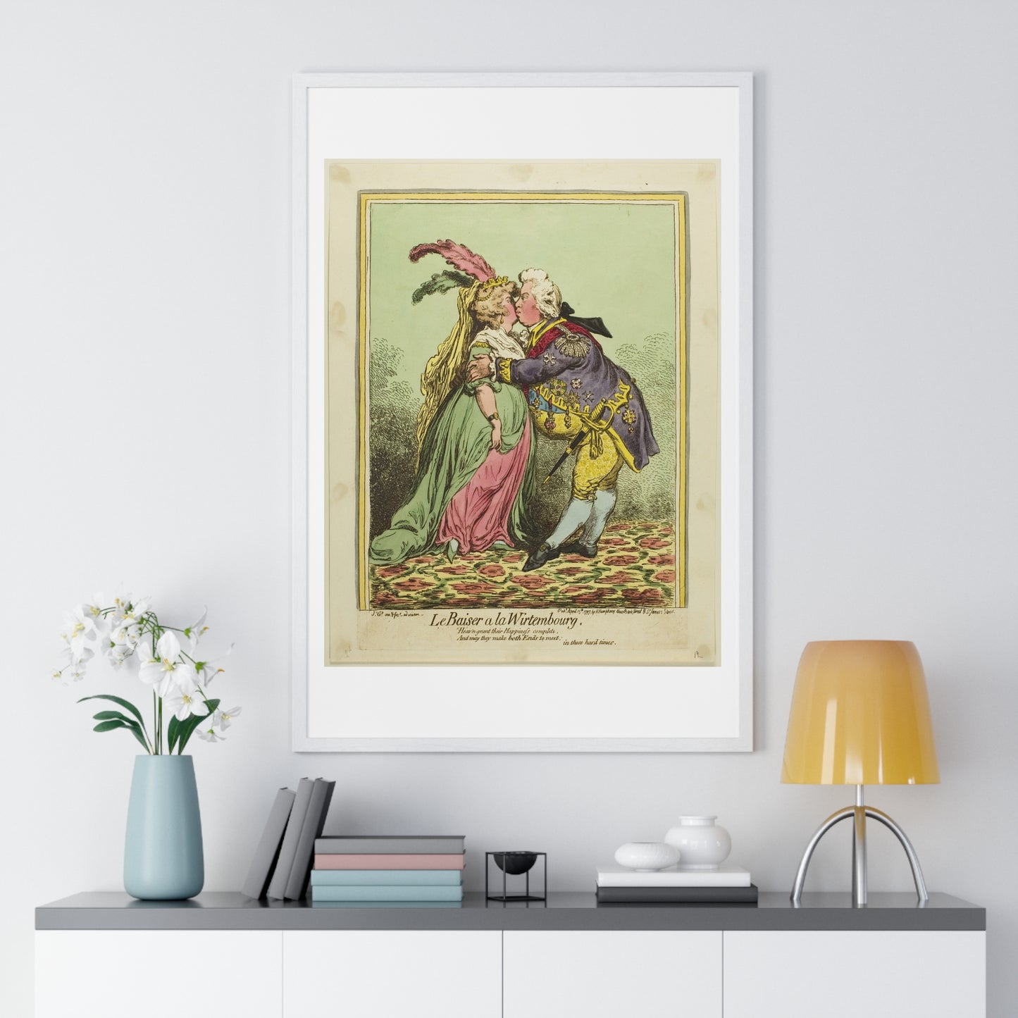 The Kiss at Würtemberg (1797) by James Gillray, from the Original, Framed Art Print