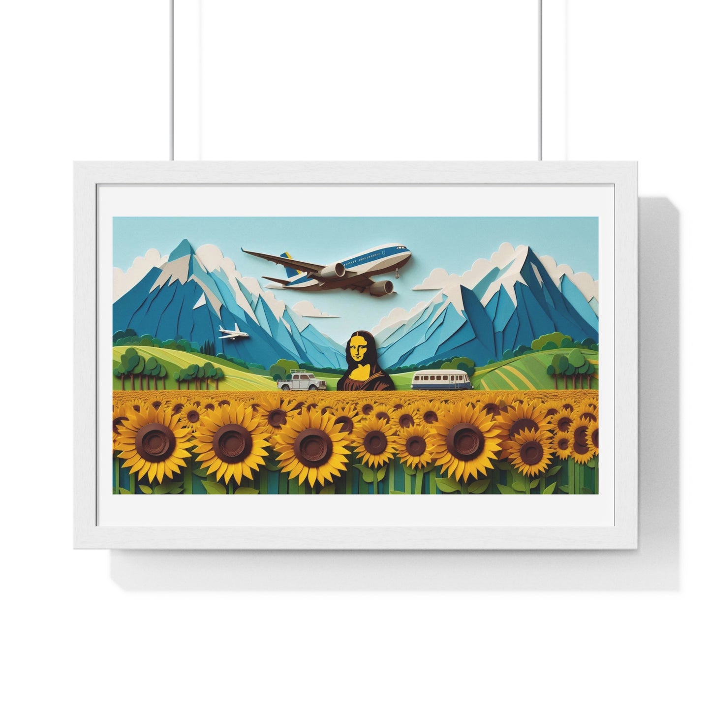 Mona Lisa in a Sunflower Meadow, Abstract Art 'Designed by AI' Framed Print