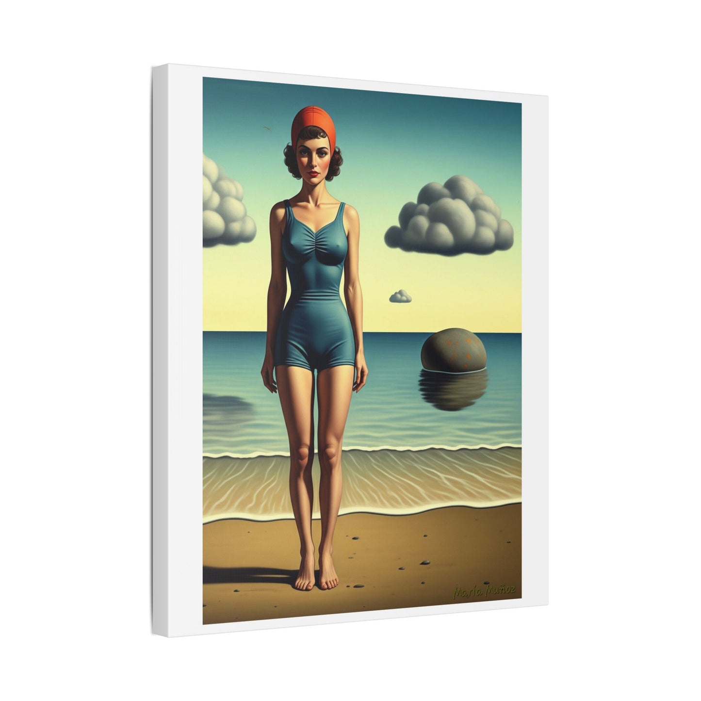 Woman at the Beach, Rene Magritte Art Style 'Designed by AI' Canvas Art Print