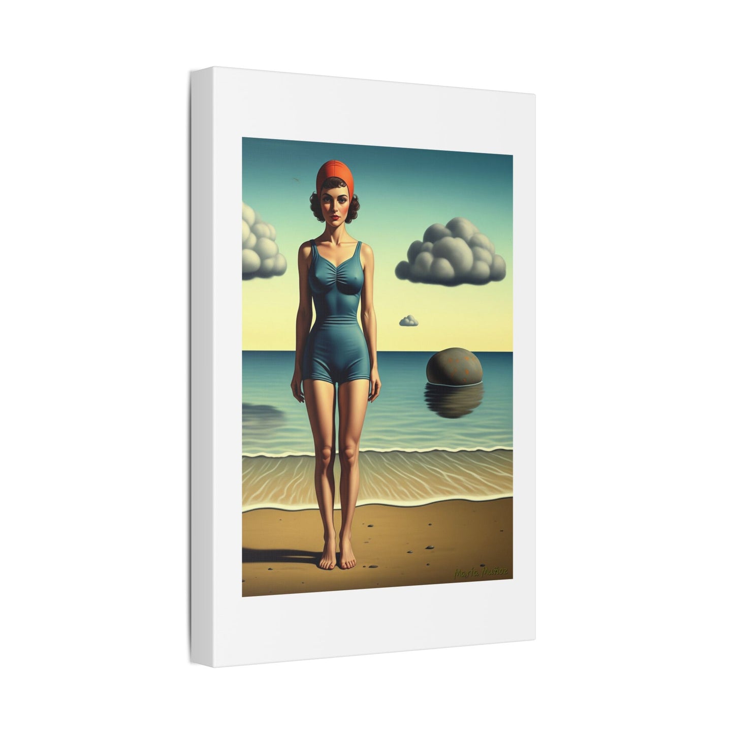 Woman at the Beach, Rene Magritte Art Style 'Designed by AI' Canvas Art Print