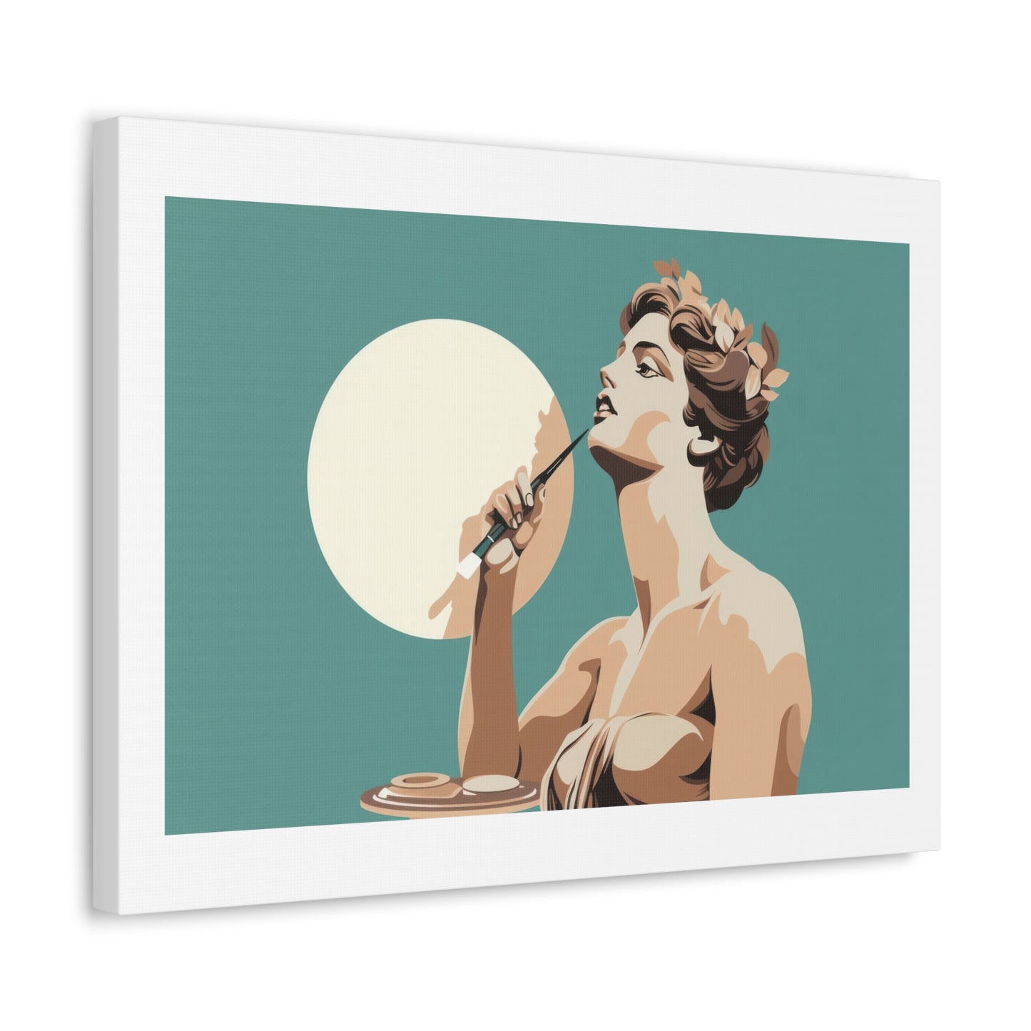 Greek Goddess Statue Doing Her Makeup, Art Print 'Designed by AI' on Canvas