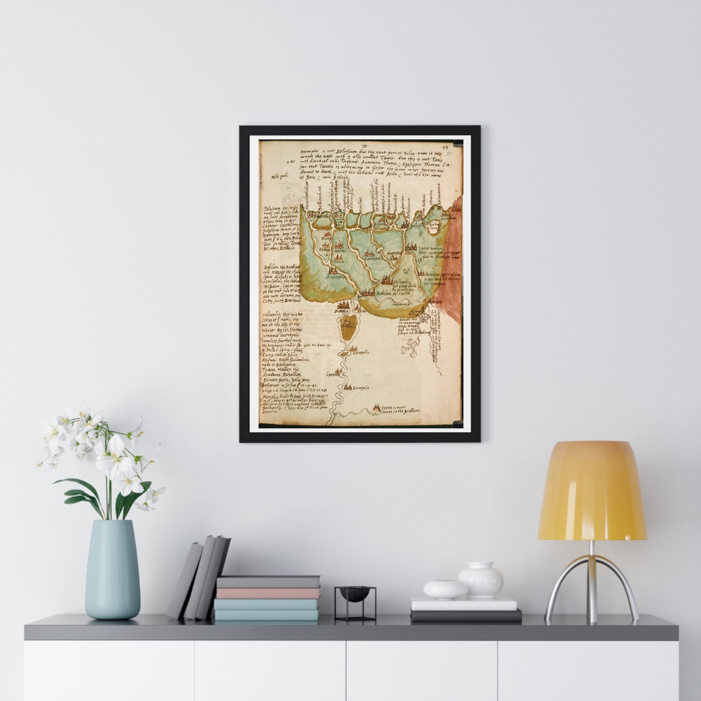 Antique Map of Lower Egypt (circa 1607) from the Original Sir Walter Raleigh Manuscript, Framed Print