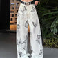 Butterfly Hand Tie-Dyed Wide-Leg Unisex White Pants