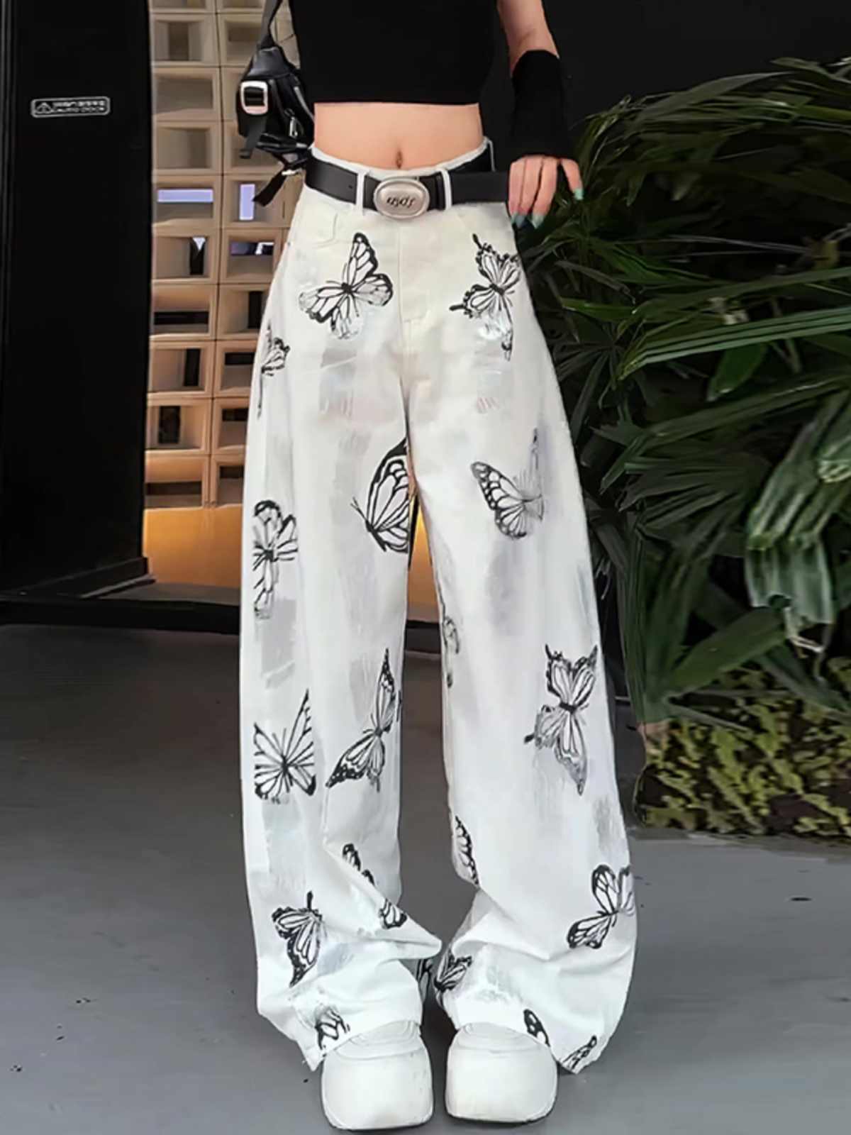 Butterfly Hand Tie-Dyed Wide-Leg Unisex White Pants
