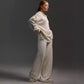 Women's Knitted Fashion Suit, Casual Collared Loose Pants Set