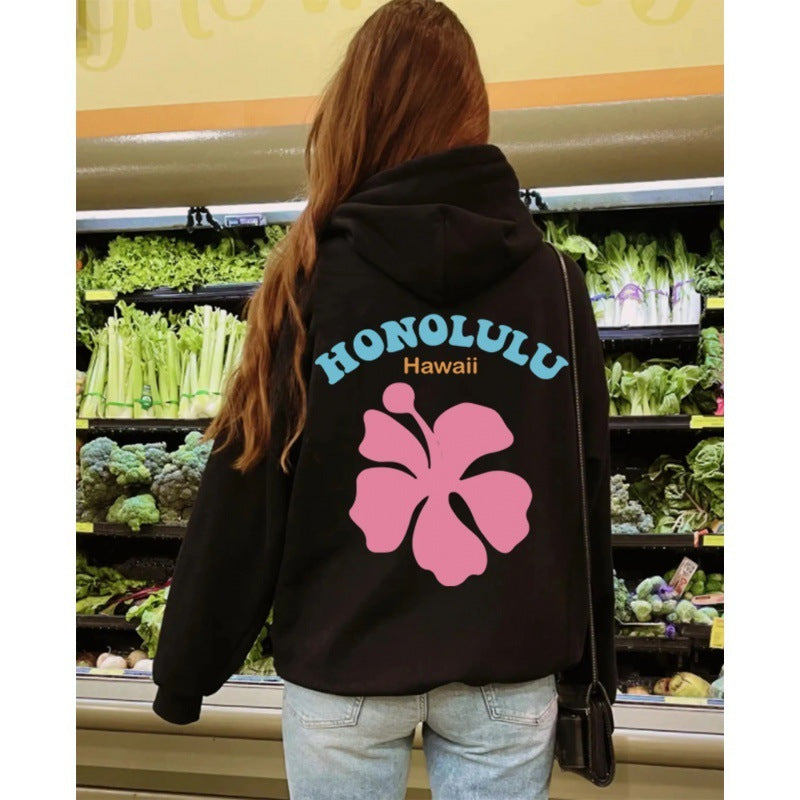 Drop-Shoulder Honolulu Hawaii Print Hoodie