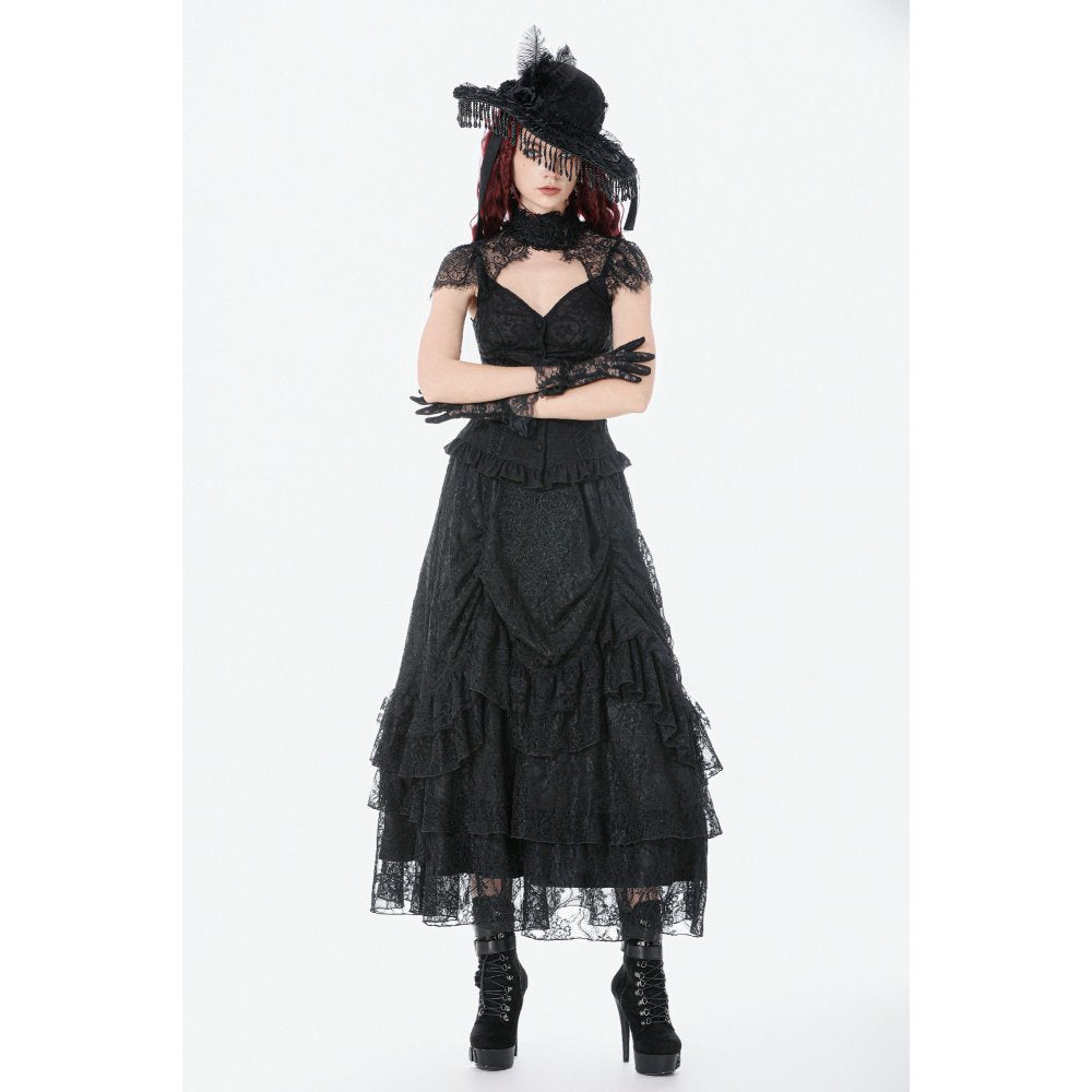 Dark in Love Vintage Gothic Lace-Layered Maxi Skirt