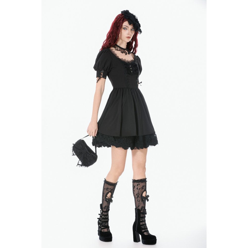 Dark In Love Victoria Black Lace Bow Mini Handbag