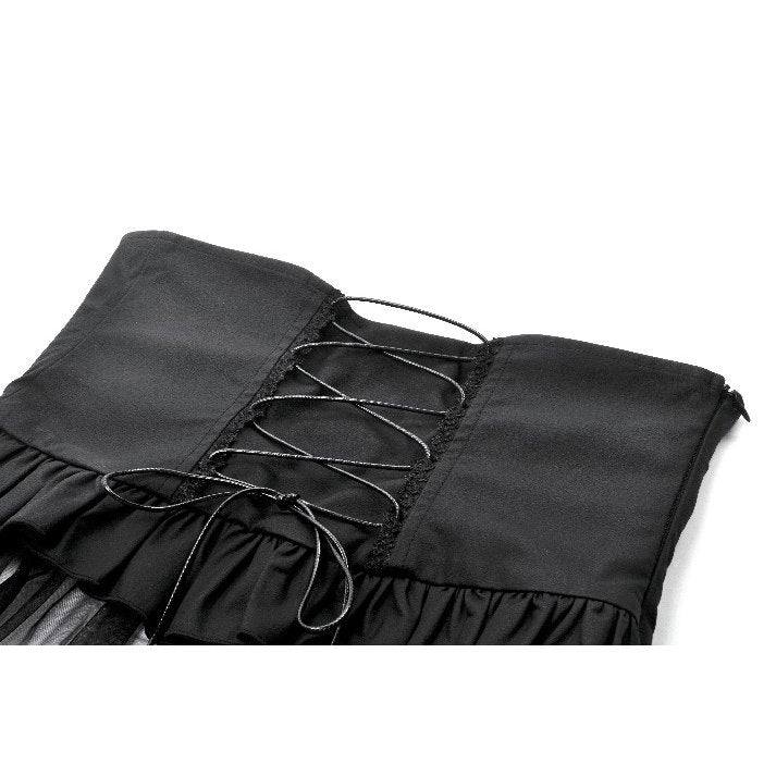 Dark in Love Draven Layered Mesh and Faux Leather Waist Cincher Skirt