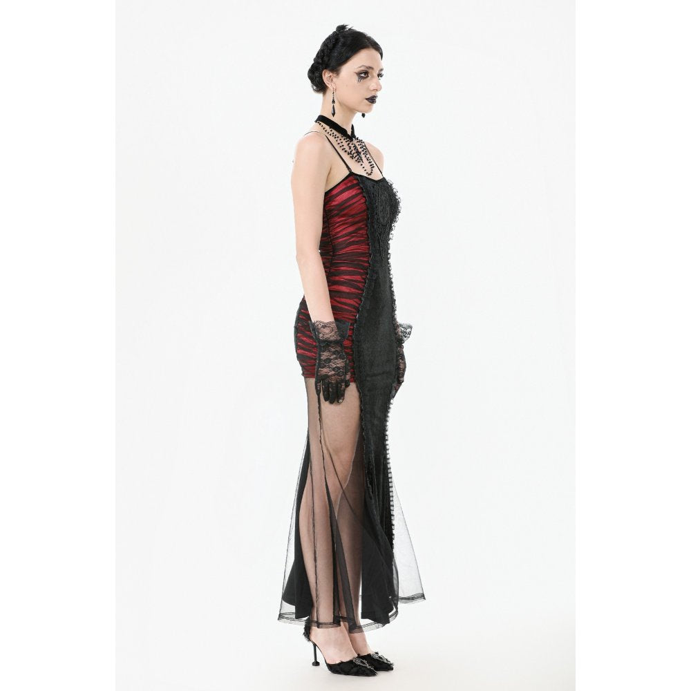 Dark in Love Lilith Red and Black Mesh Panel Goth Gown