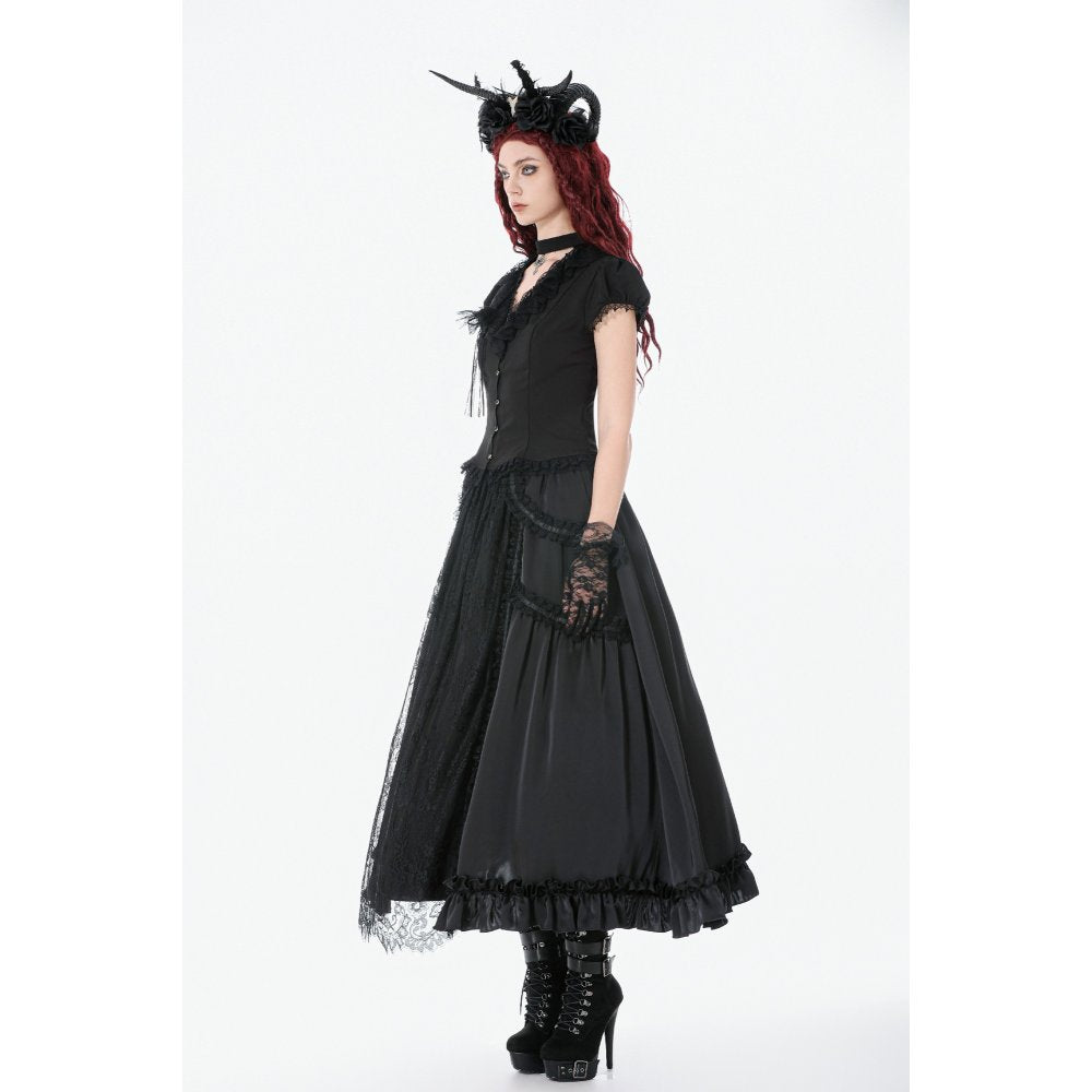 Dark in Love Courtly Cross Gem Pendant Gothic Blouse