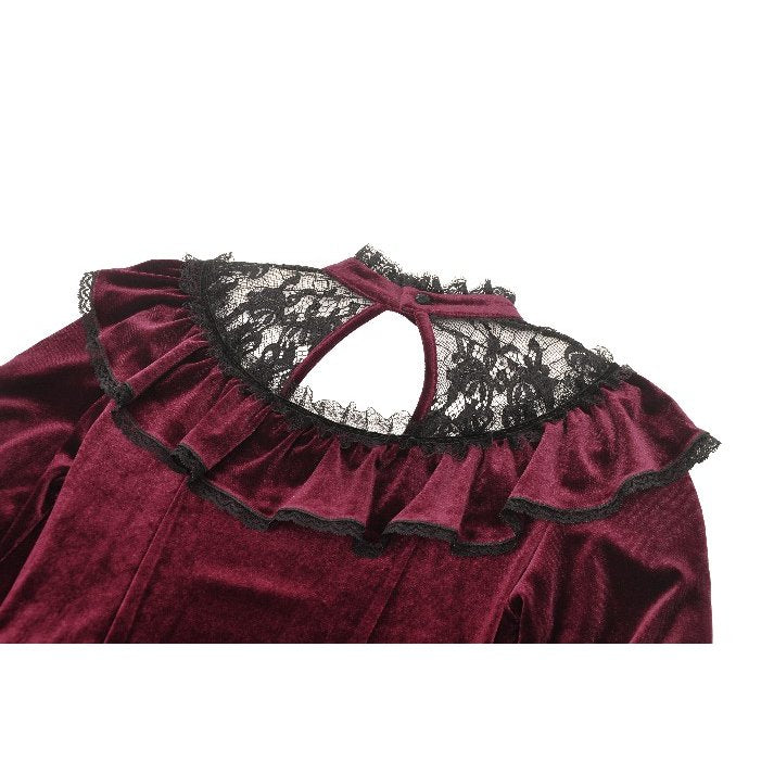 Dark in Love Verity Burgundy Velvet Dress with Black Gothic Lace