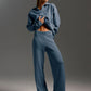 Women's Knitted Fashion Suit, Casual Collared Loose Pants Set