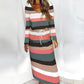 Vireous Loose Print Striped Long-Sleeve Dress