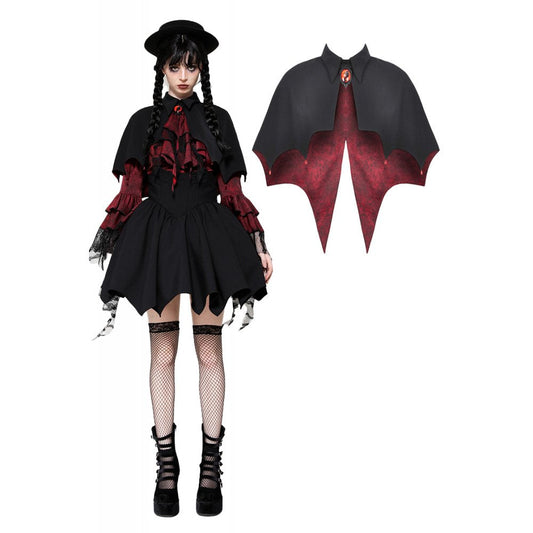 Dark in Love Camazotz Vampire Bat-Shaped Capelet in Black and Blood Red