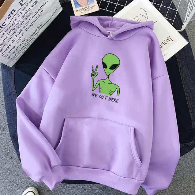 'We Out Here' Alien Design Slouchy-Style Hoodie