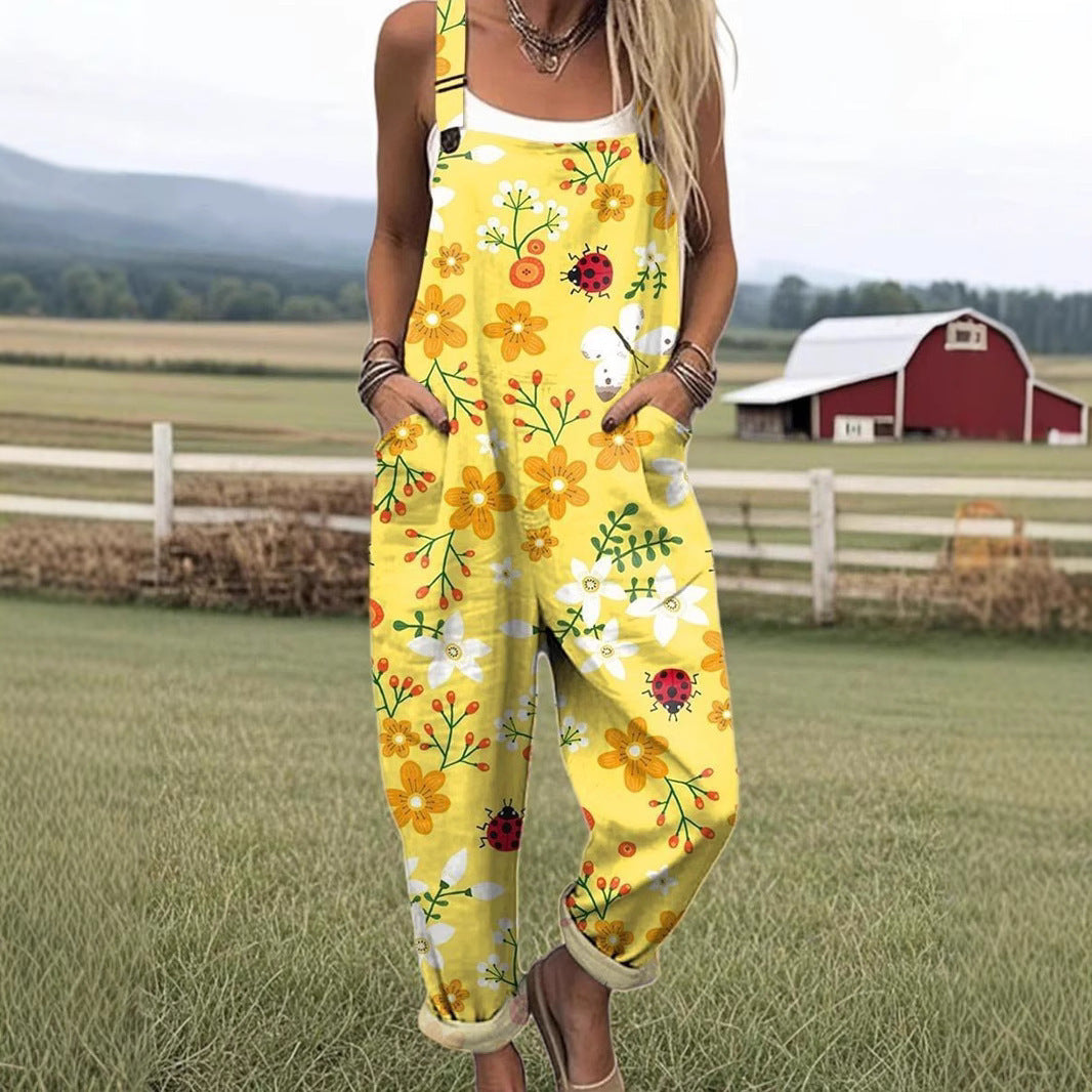 'Flower Power' Women's Casual Suspender Trousers
